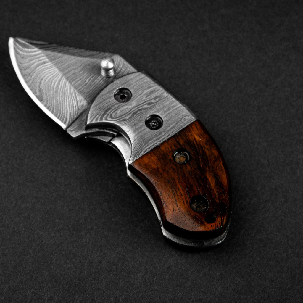 Lightoller Hand-Forged Damascus Steel EDC Folding Knife - Rosewood