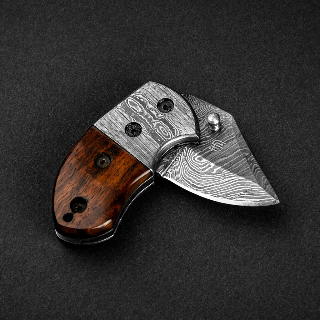 Lightoller Hand-Forged Damascus Steel EDC Folding Knife - Rosewood