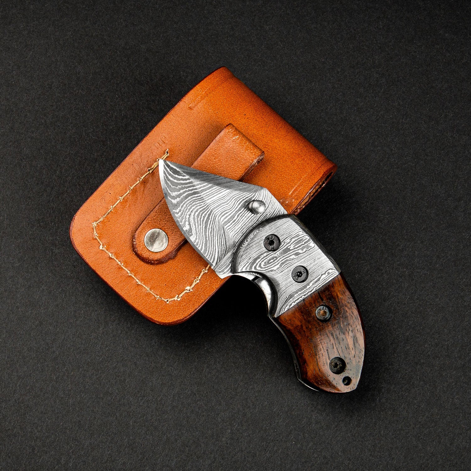 Lightoller Hand-Forged Damascus Steel EDC Folding Knife - Rosewood