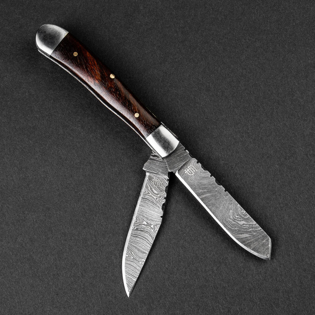 Falcon Hand-Forged Damascus Steel 2-Blade Folding Knife - Rosewood