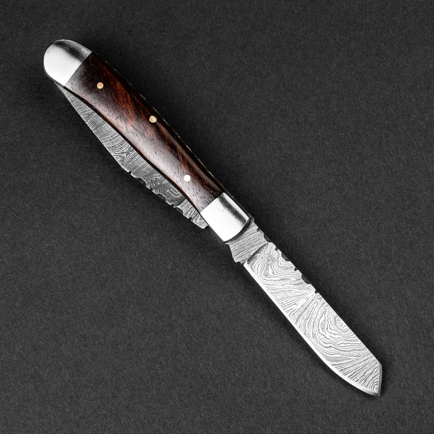 Falcon Hand-Forged Damascus Steel 2-Blade Folding Knife - Rosewood