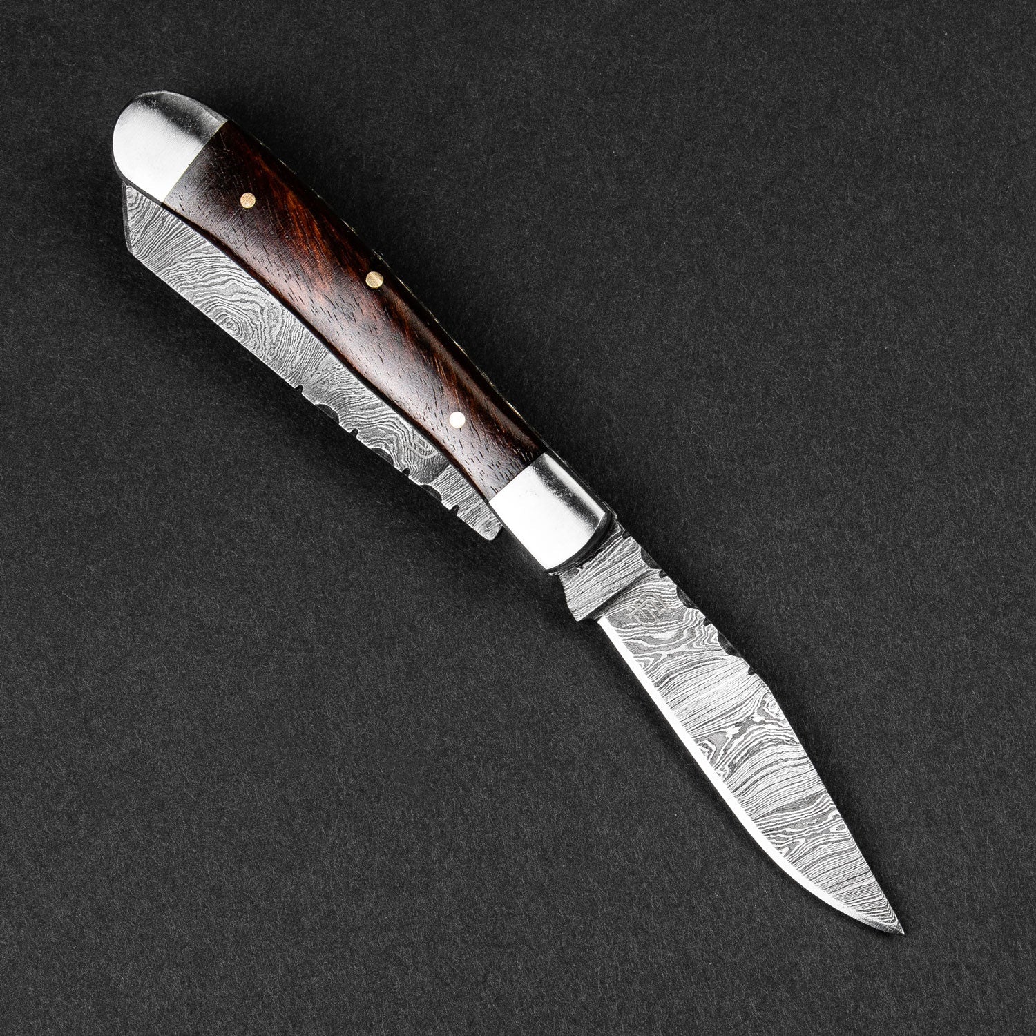 Falcon Hand-Forged Damascus Steel 2-Blade Folding Knife - Rosewood