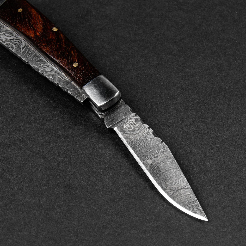 Falcon Hand-Forged Damascus Steel 2-Blade Folding Knife - Rosewood