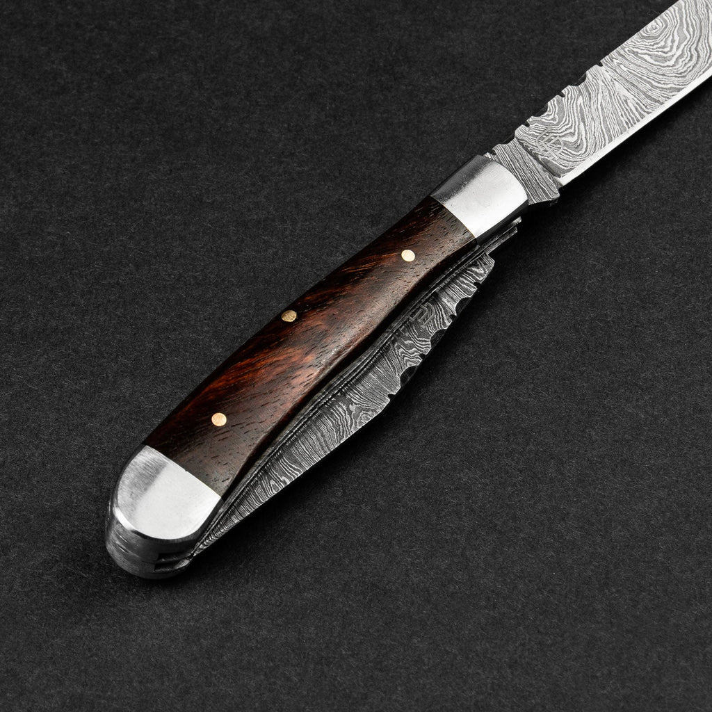 Falcon Hand-Forged Damascus Steel 2-Blade Folding Knife - Rosewood
