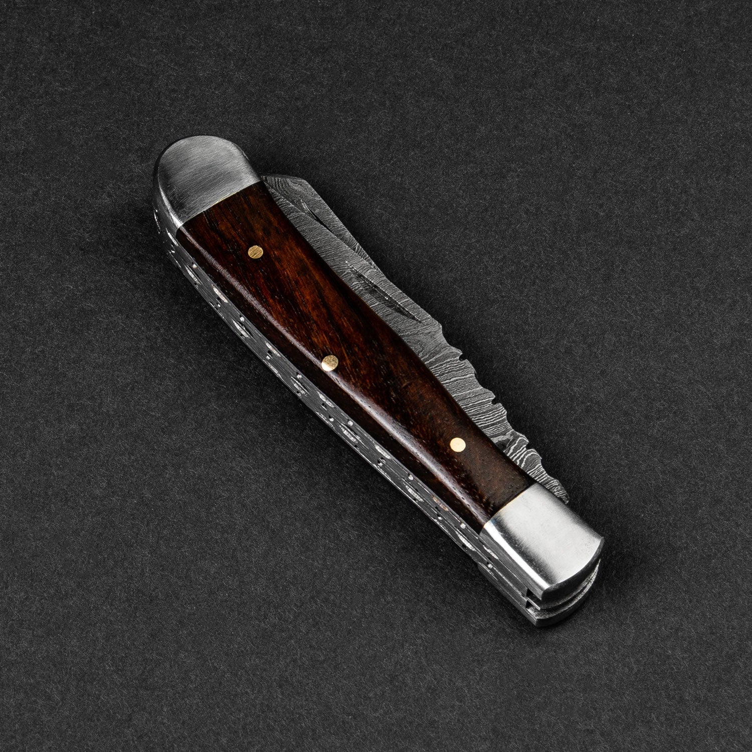 Falcon Hand-Forged Damascus Steel 2-Blade Folding Knife - Rosewood