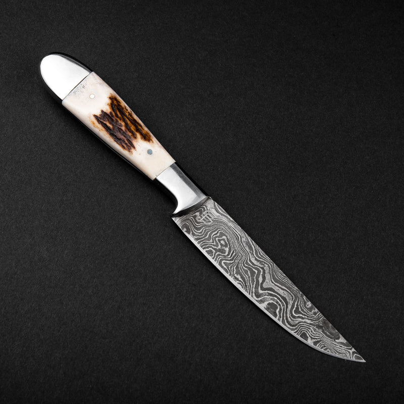 Denton Hand-Forged Damascus Steel Steak Knives - Stag Antler - Set of 4