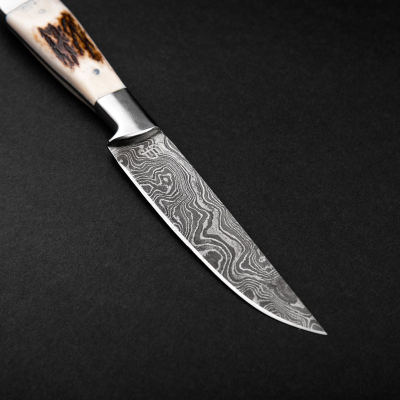 Denton Hand-Forged Damascus Steel Steak Knives - Stag Antler - Set of 4