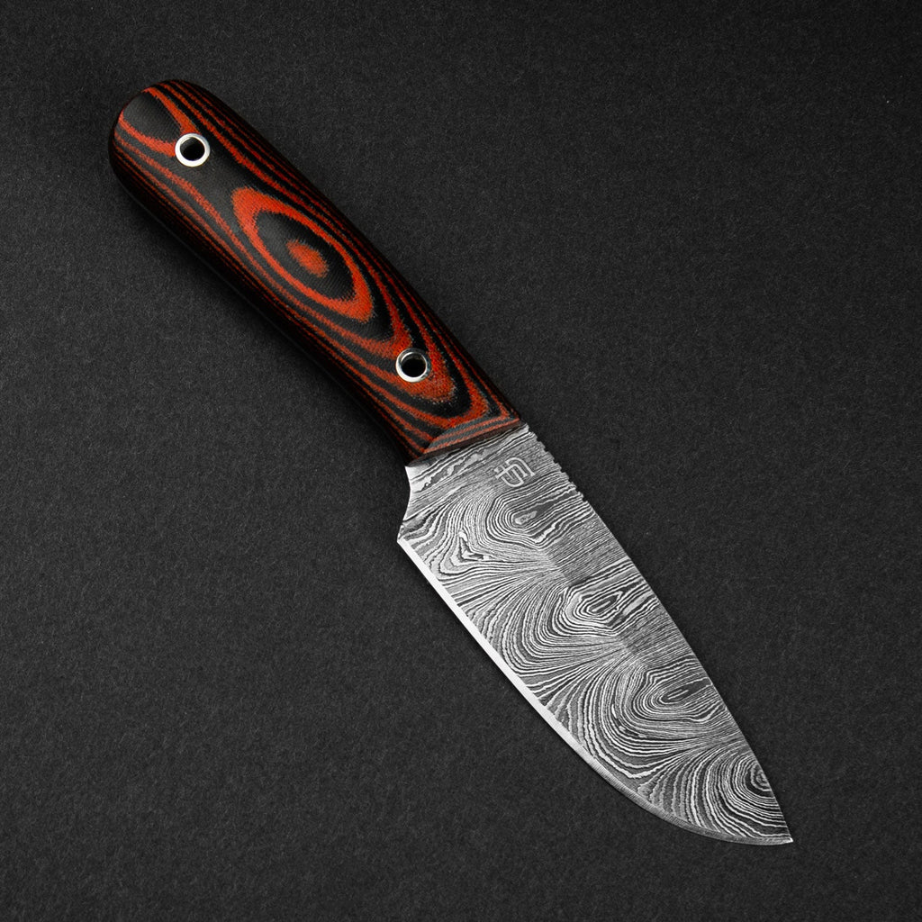 Hand-Forged Damascus Steel EDC Knife - Orange and Black G10