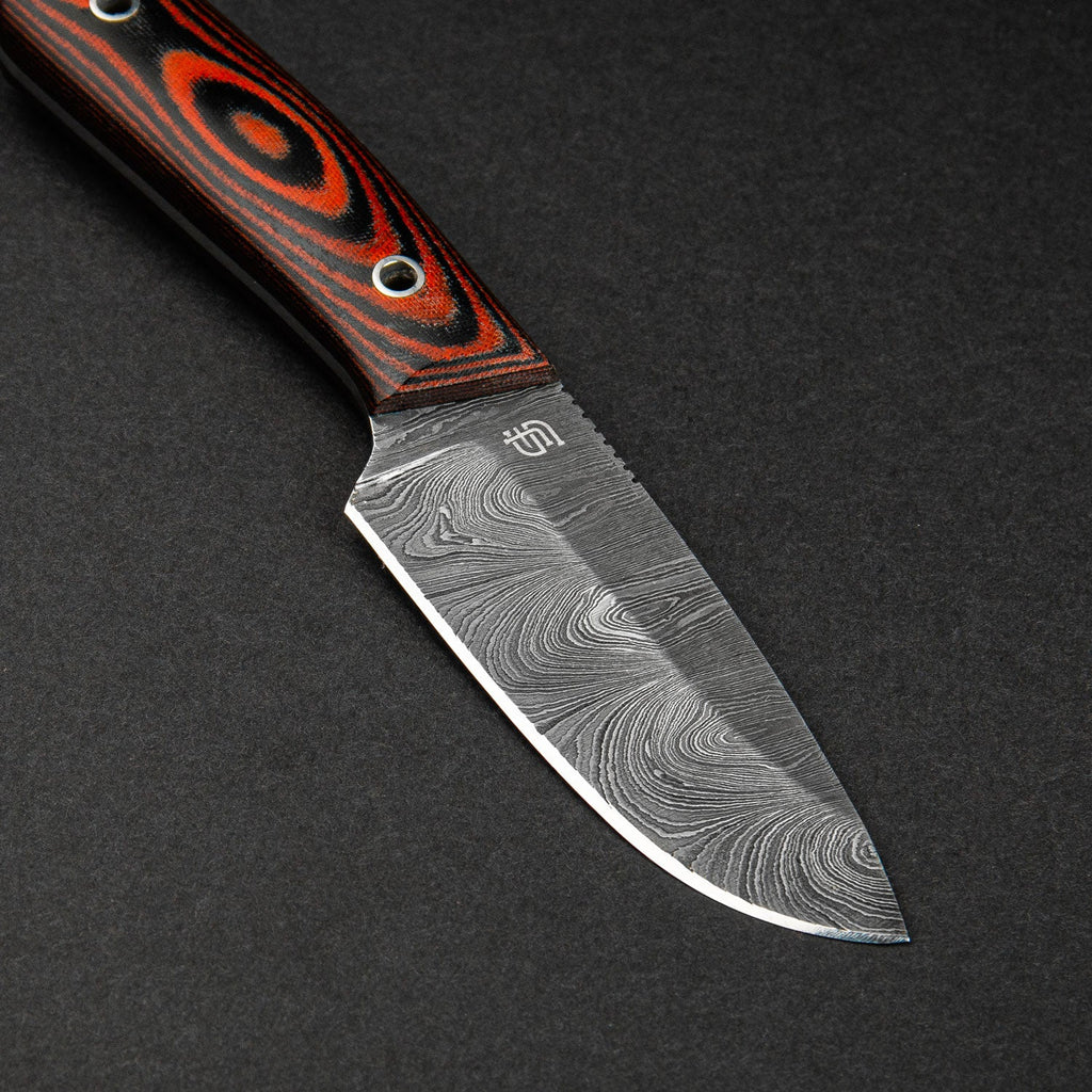 Hand-Forged Damascus Steel EDC Knife - Orange and Black G10