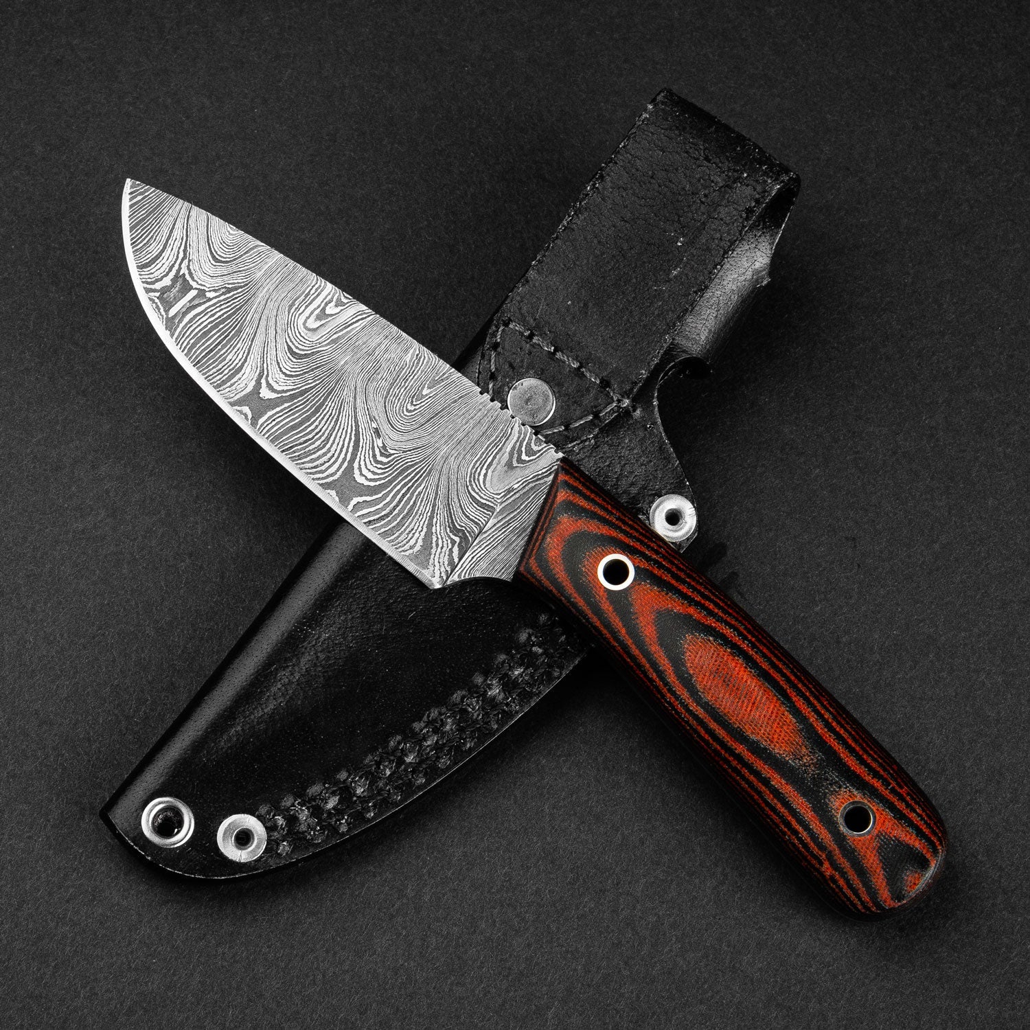 Hand-Forged Damascus Steel EDC Knife - Orange and Black G10