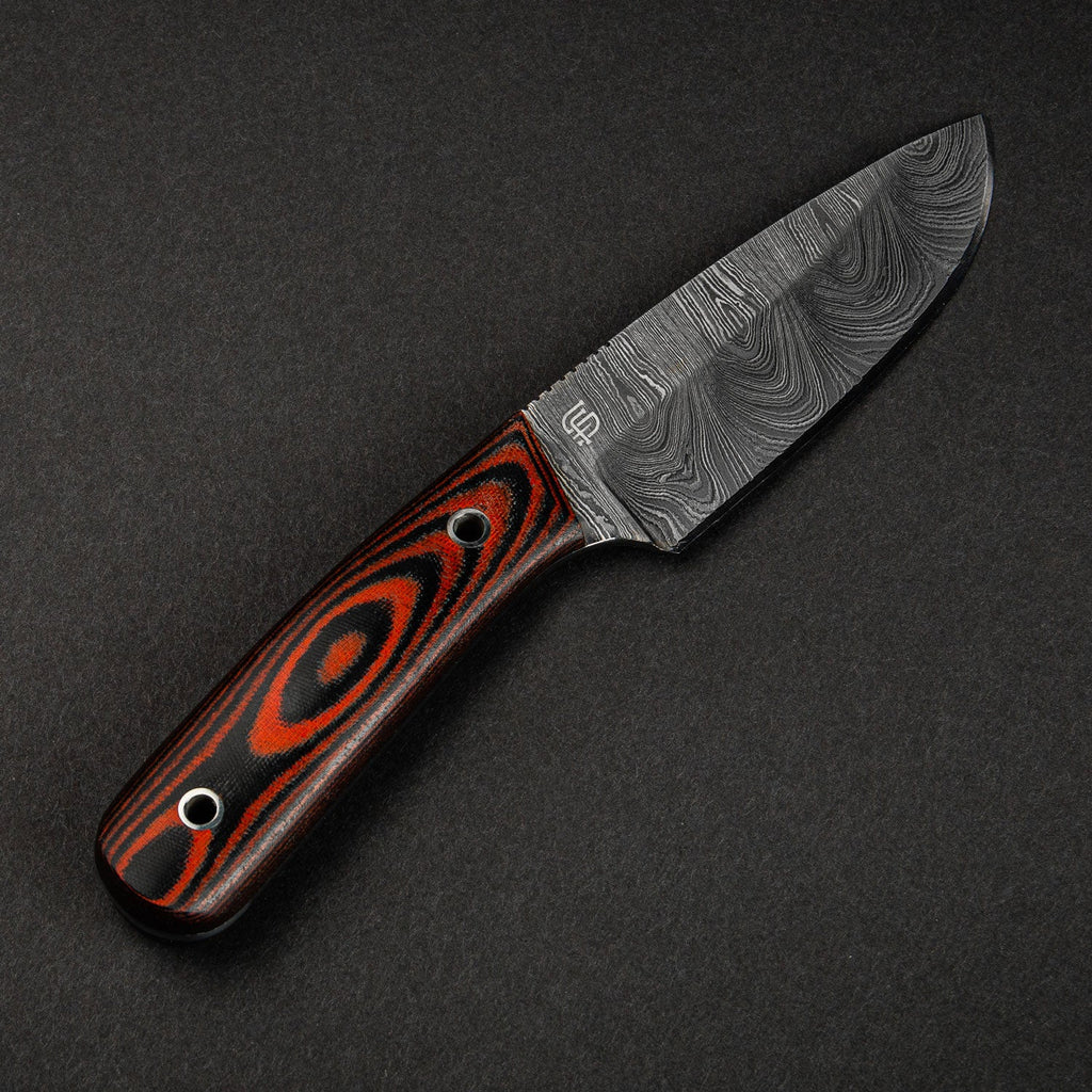 Hand-Forged Damascus Steel EDC Knife - Orange and Black G10