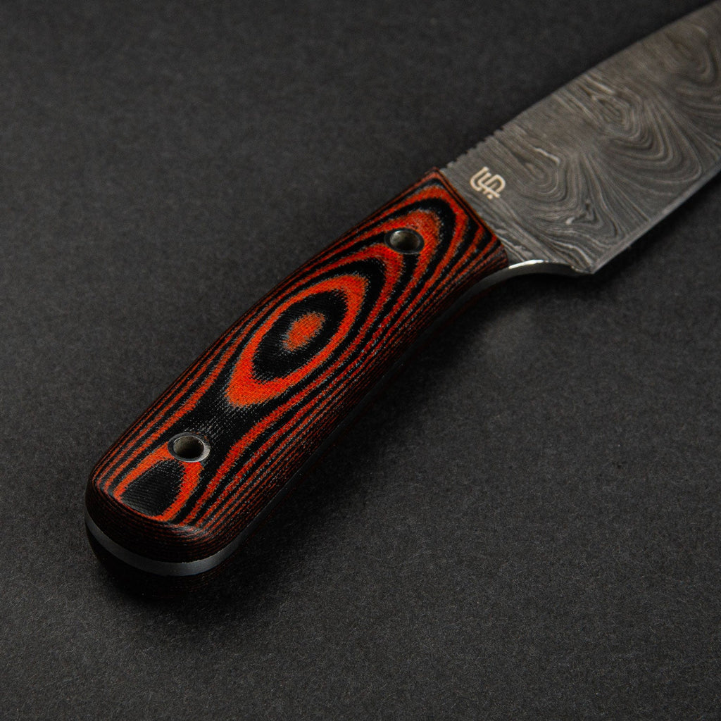 Hand-Forged Damascus Steel EDC Knife - Orange and Black G10