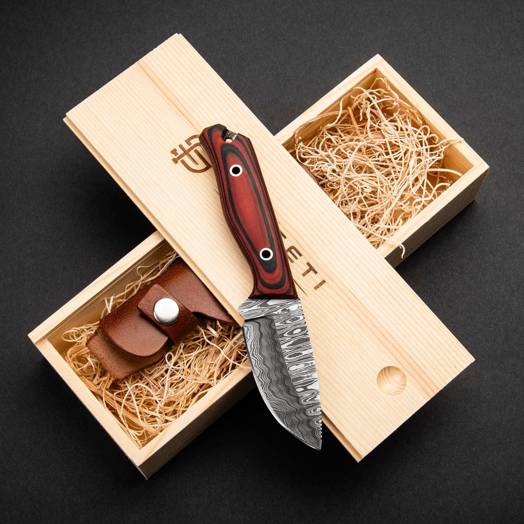 Hunter Hand-Forged Damascus Steel Skinner - Orange and Black G10
