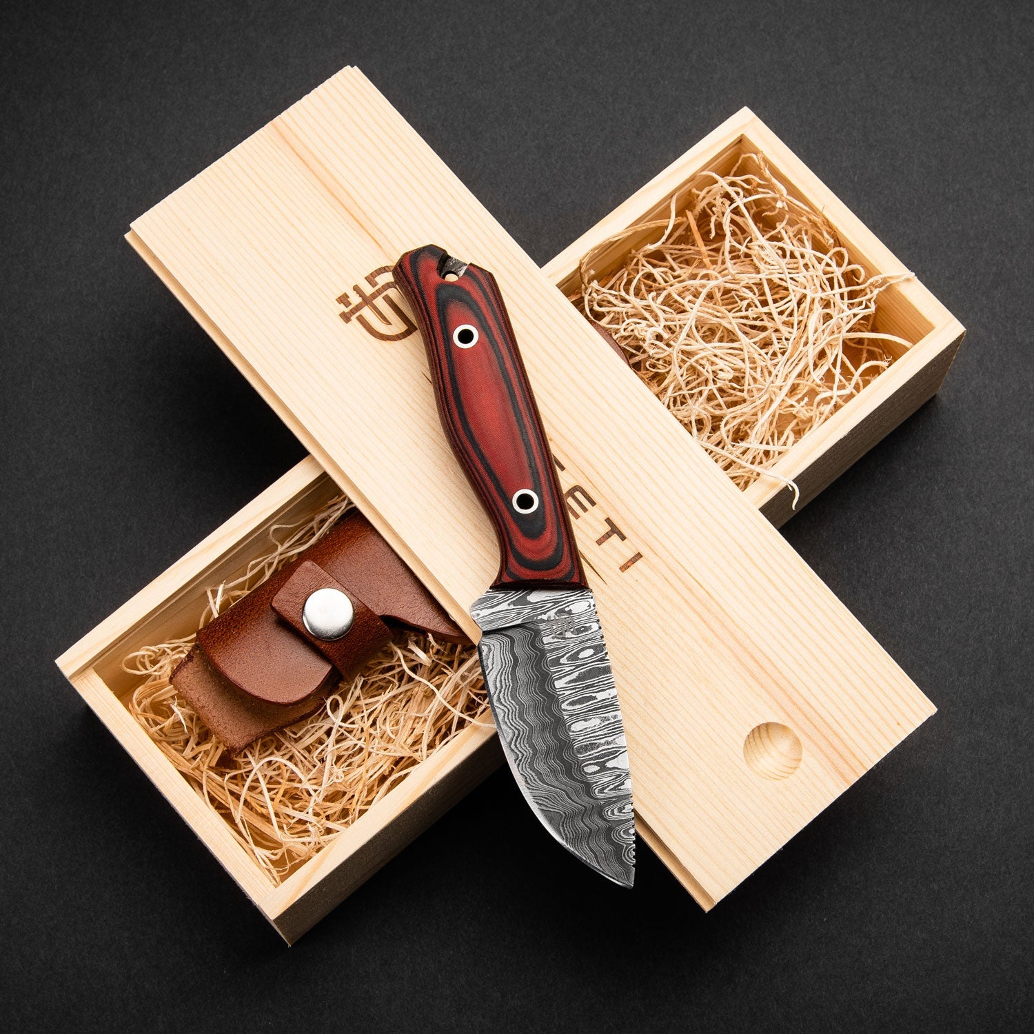 Hunter Hand-Forged Damascus Steel Skinner - Orange and Black G10