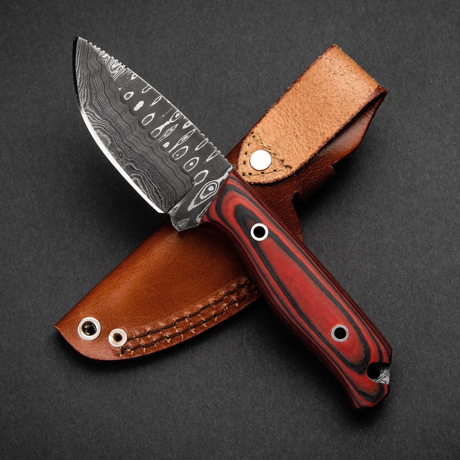 Hunter Hand-Forged Damascus Steel Skinner - Orange and Black G10