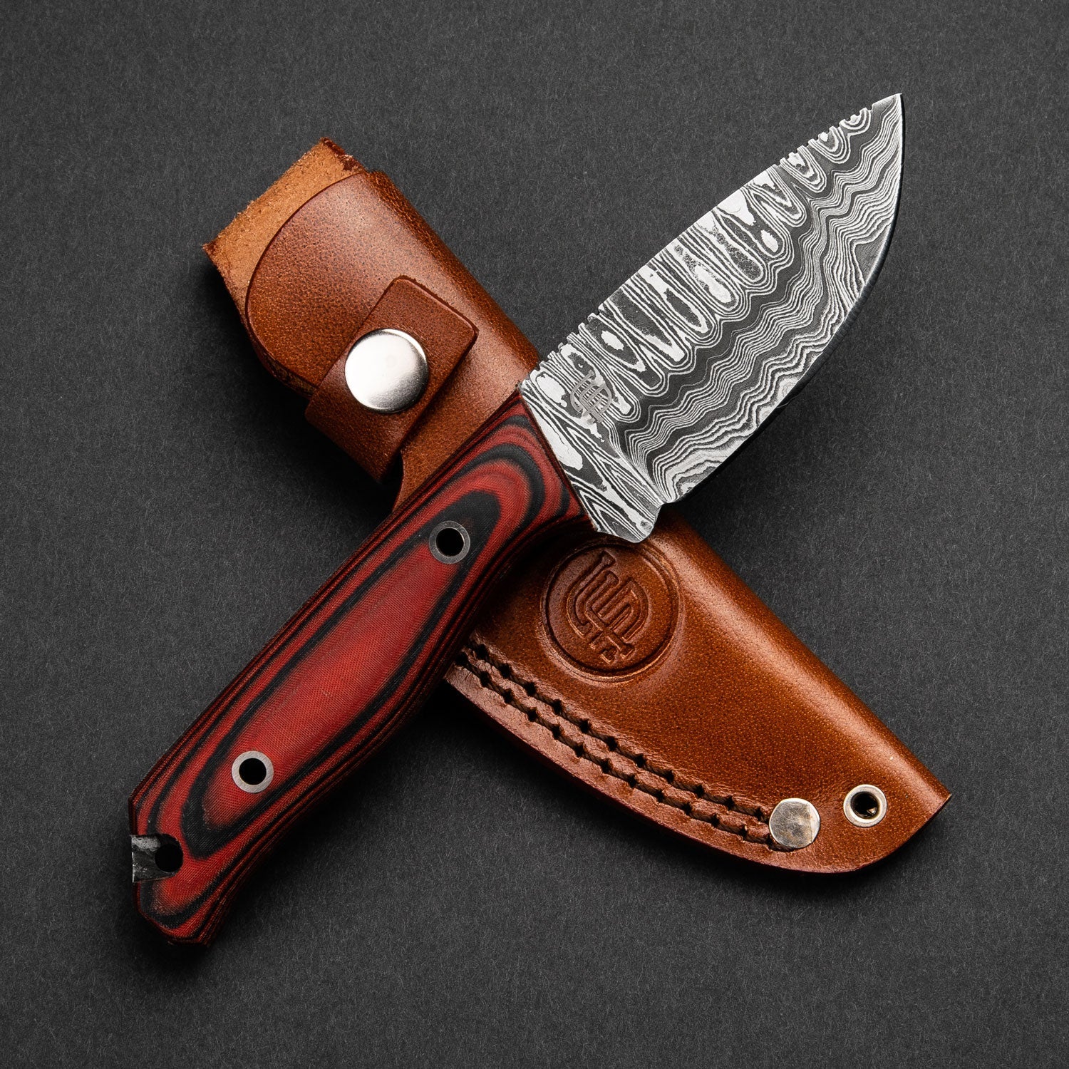 Hunter Hand-Forged Damascus Steel Skinner - Orange and Black G10