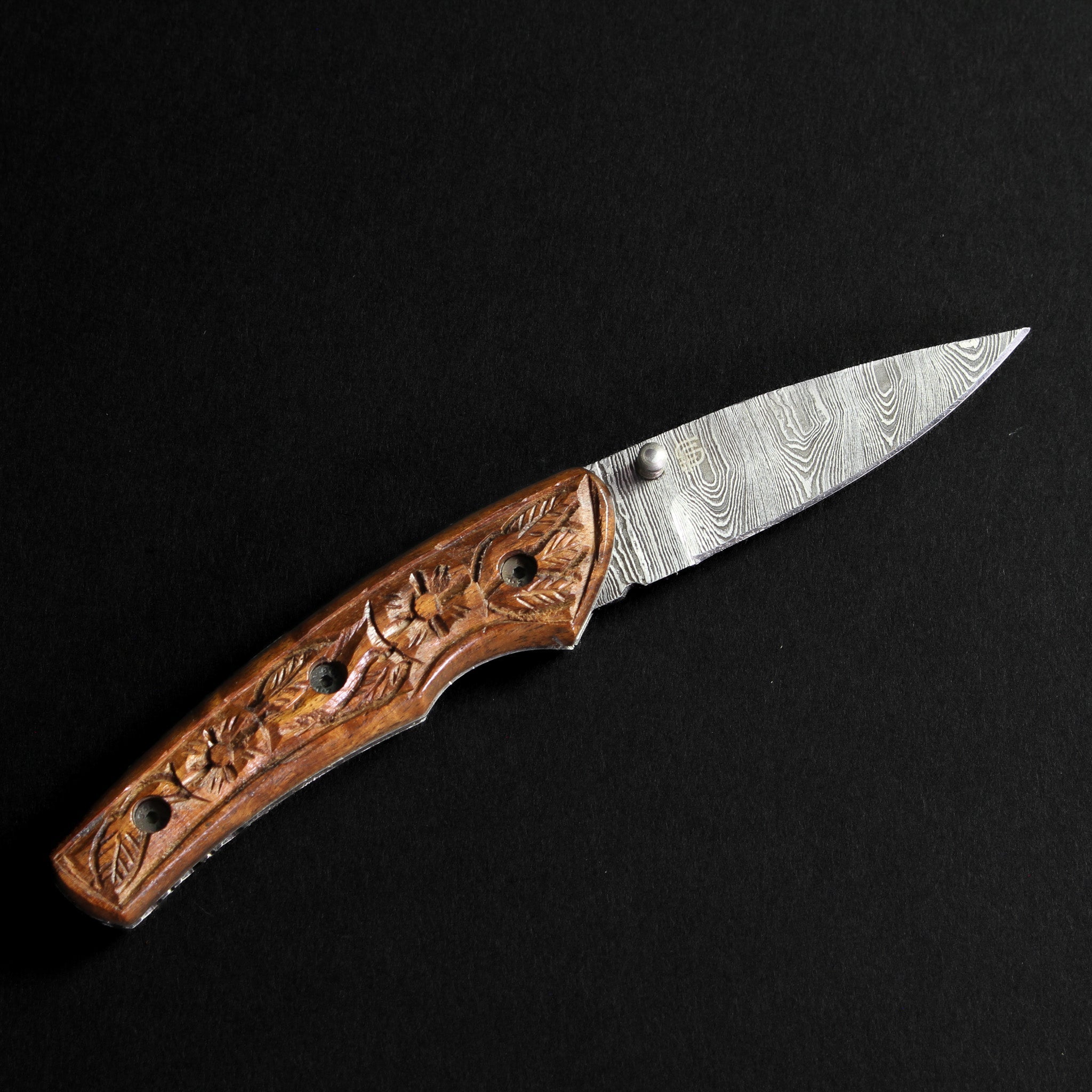 Barca Hand-Forged Damascus Steel Folding Knife - Tali Wood