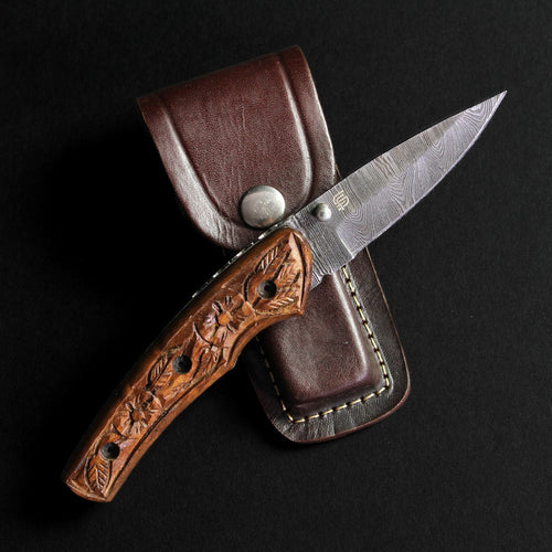 Barca Hand-Forged Damascus Steel Folding Knife - Tali Wood