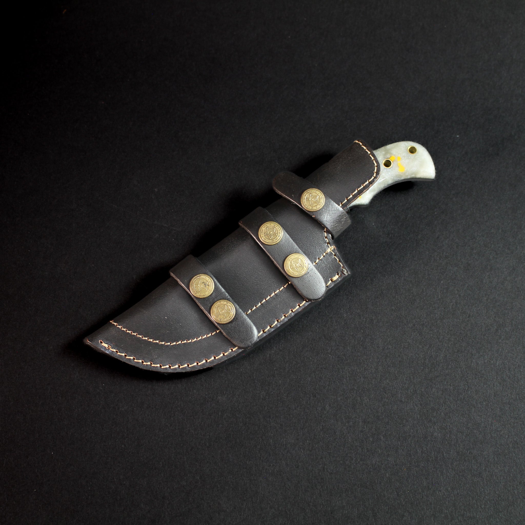 Carney Damascus Steel Curved Warrior Tanto Knife - White G10