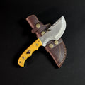 Carney Damascus Steel Curved Warrior Tanto Knife - Yellow G10