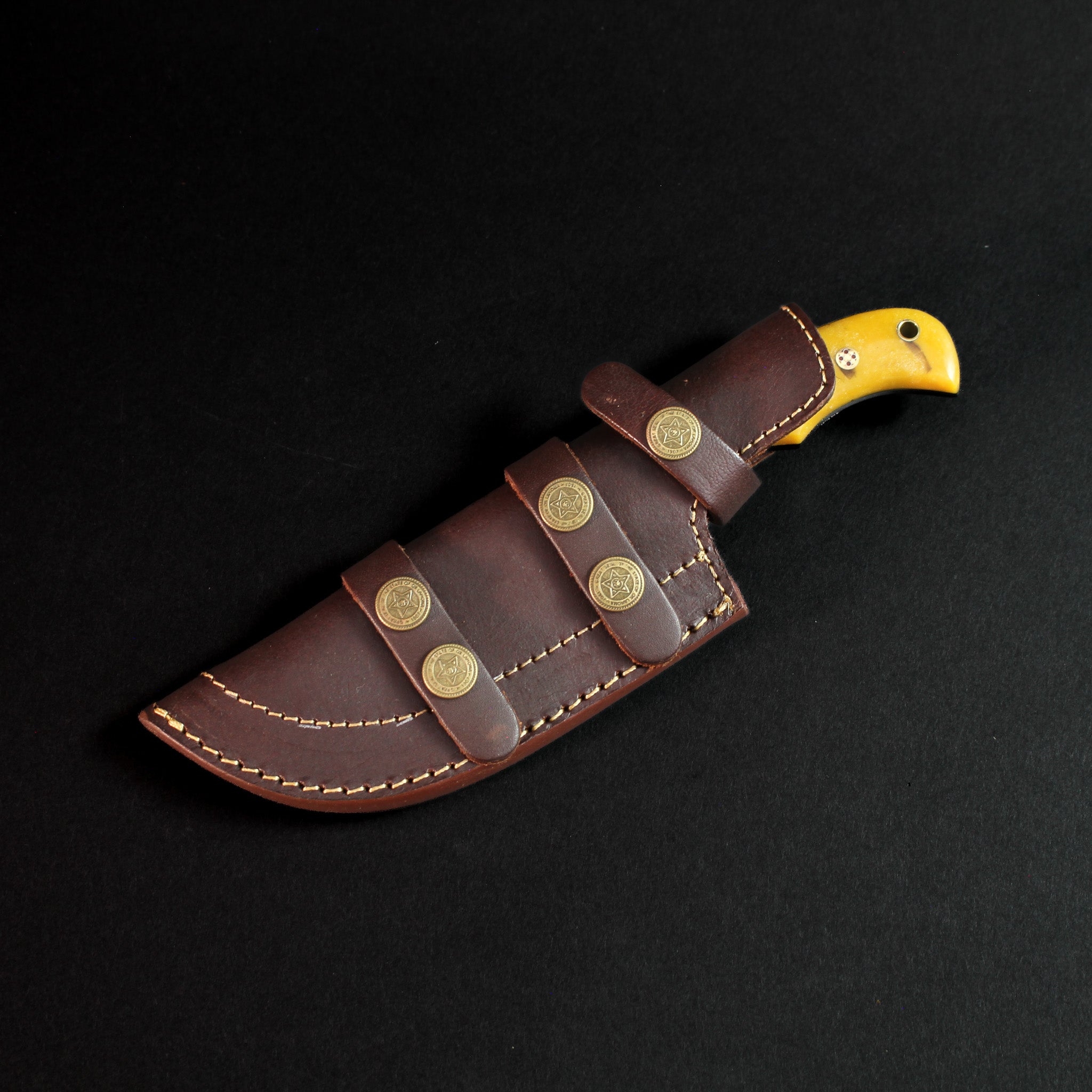 Carney Damascus Steel Curved Warrior Tanto Knife - Yellow G10