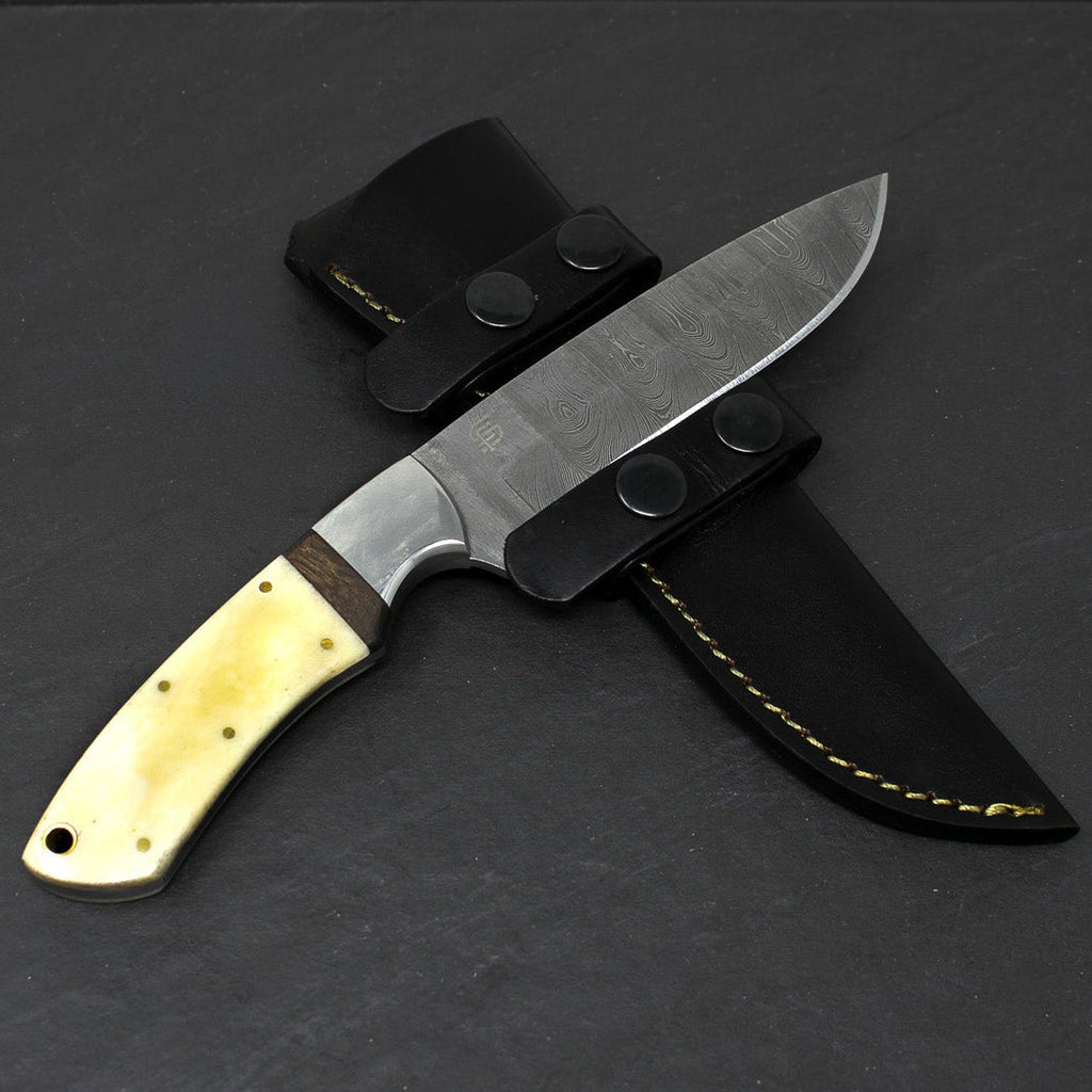 Sir Edmund Hand-Forged Damascus Steel Knife - Camel Bone and Walnut