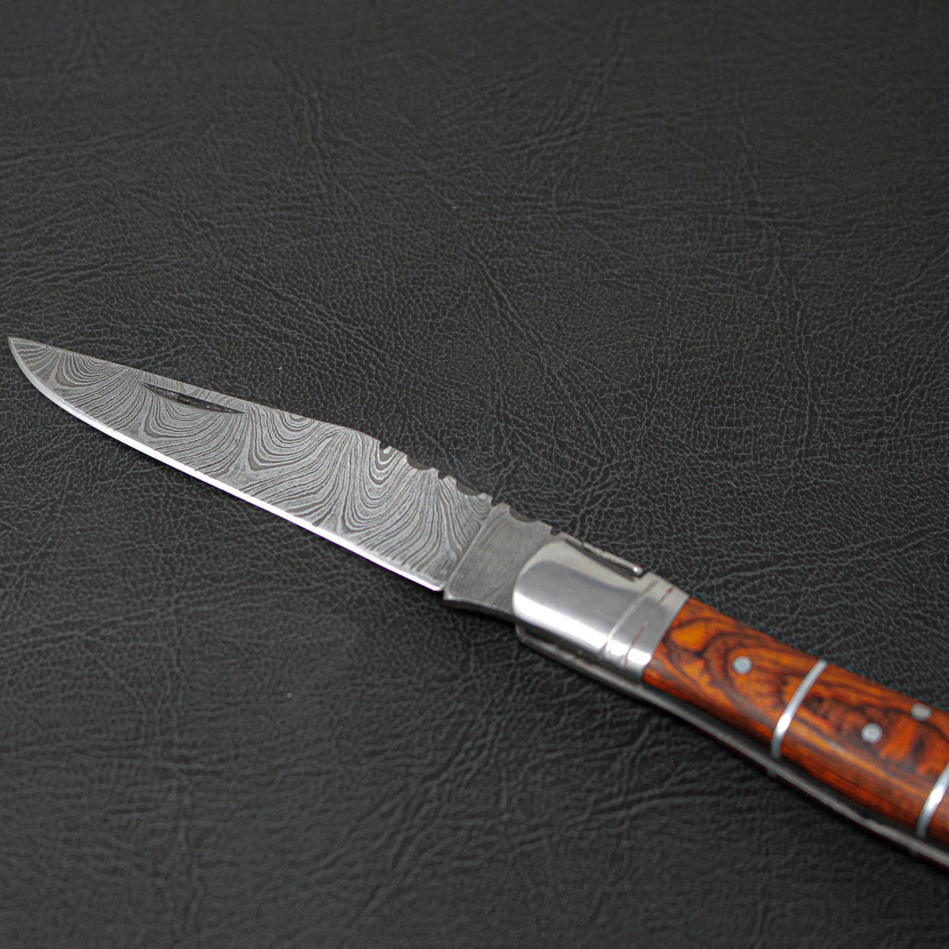 Rhône Rangers Hand-Forged Damascus Steel Folding Knife with Wine Corkscrew - Tali Wood