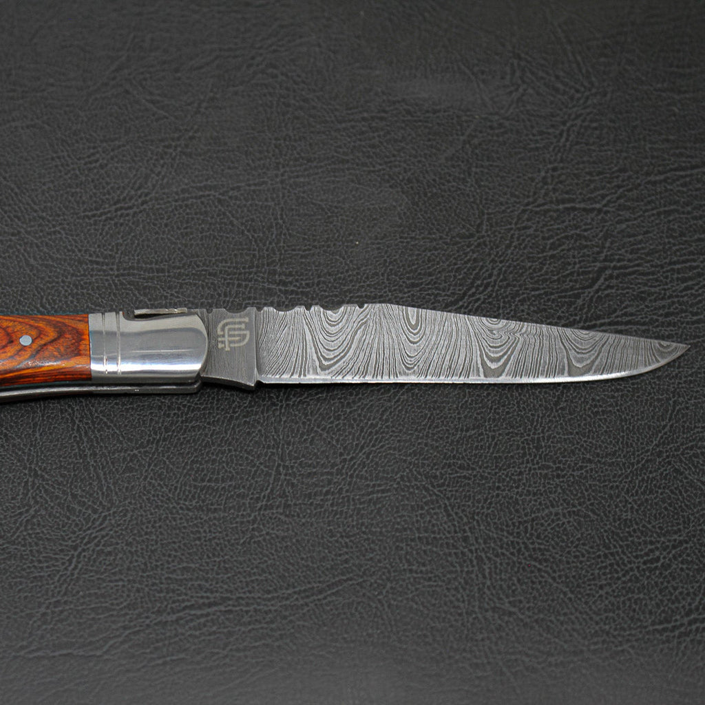 Rhône Rangers Hand-Forged Damascus Steel Folding Knife with Wine Corkscrew - Tali Wood
