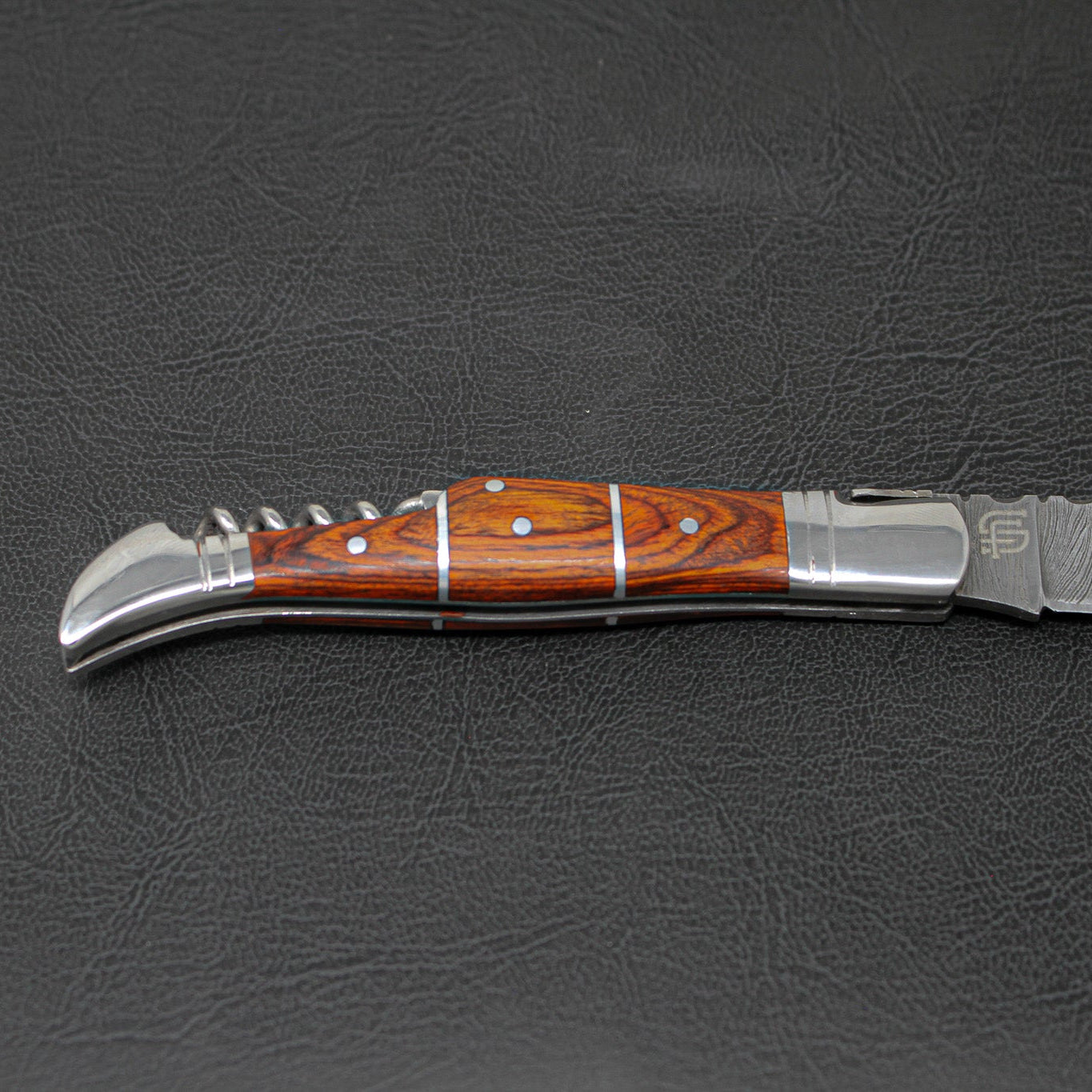 Rhône Rangers Hand-Forged Damascus Steel Folding Knife with Wine Corkscrew - Tali Wood