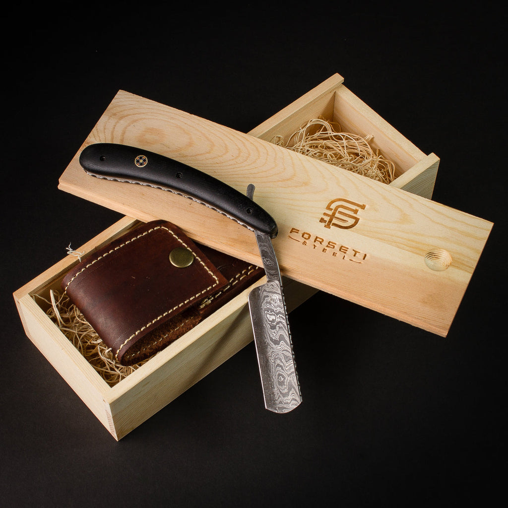 Throat Cutter Hand-Forged Damascus Steel Straight Razor - Black G10