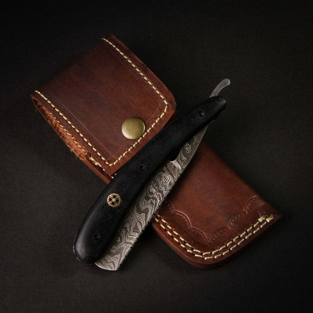 Throat Cutter Hand-Forged Damascus Steel Straight Razor - Black G10