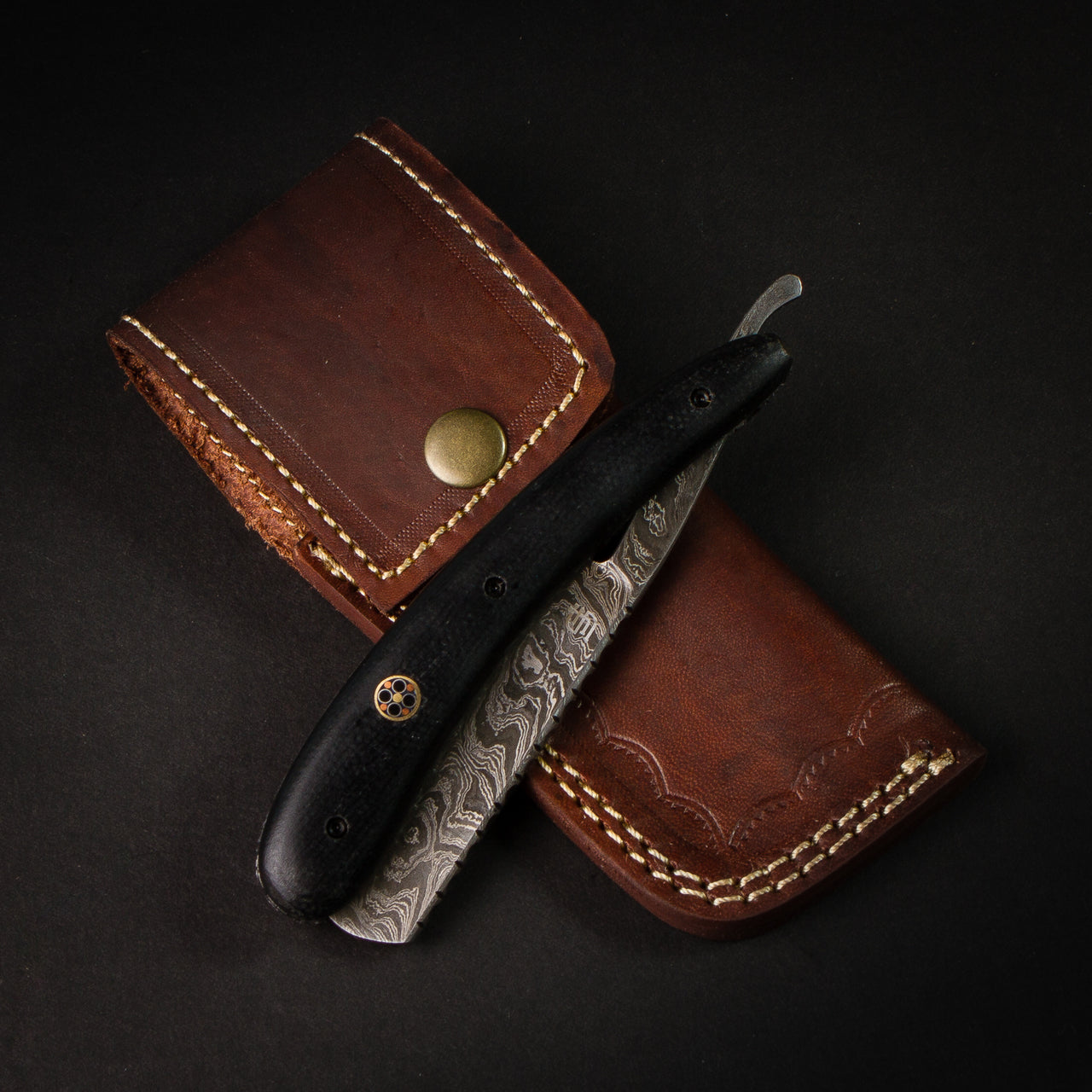 Throat Cutter Hand-Forged Damascus Steel Straight Razor - Black G10