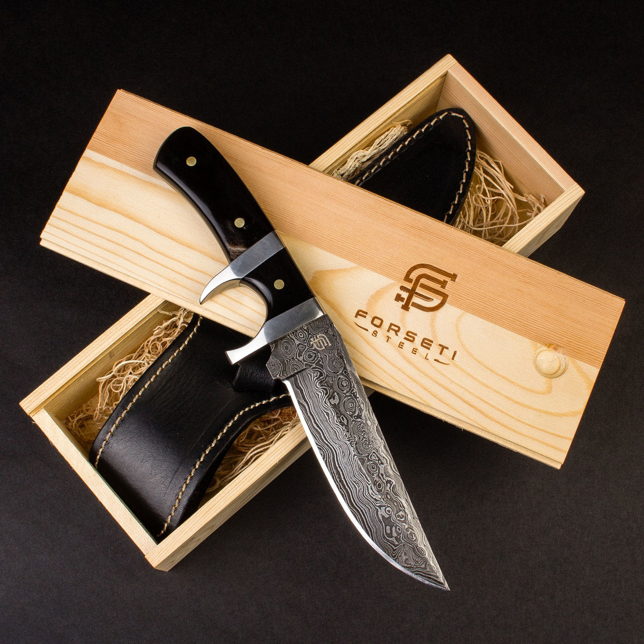 Hector Hand-Forged Damascus Steel Sub-Hilt Knife - Black G10