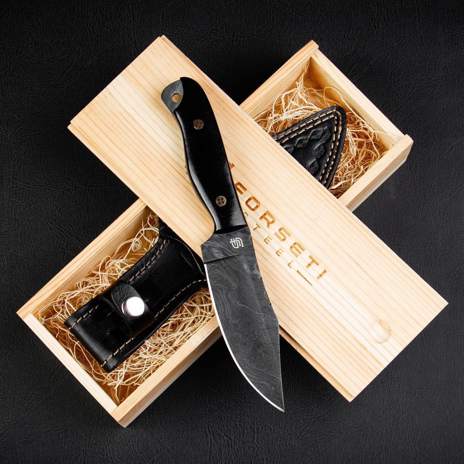 Becknell Hand-Forged Damascus Steel Hunting Knife - Black G10