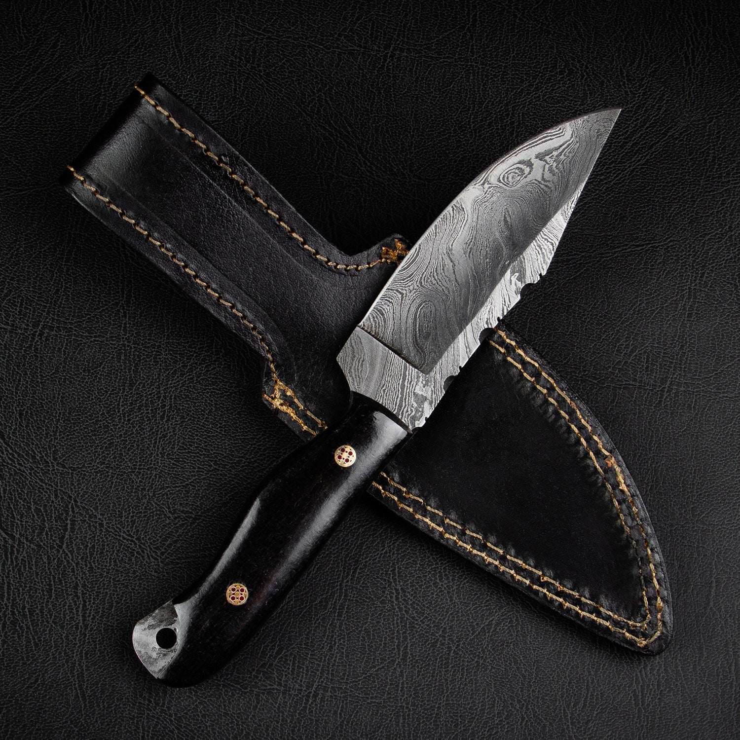 Becknell Hand-Forged Damascus Steel Hunting Knife - Black G10