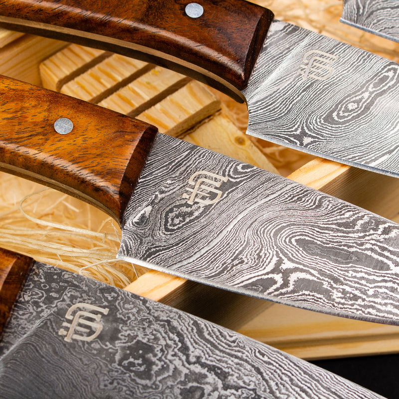 Cattleman Hand-Forged Damascus Steel Steak Knives - Set of 4