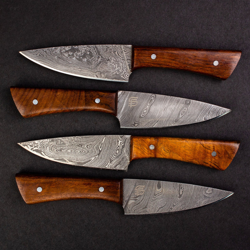 Cattleman Hand-Forged Damascus Steel Steak Knives - Set of 4
