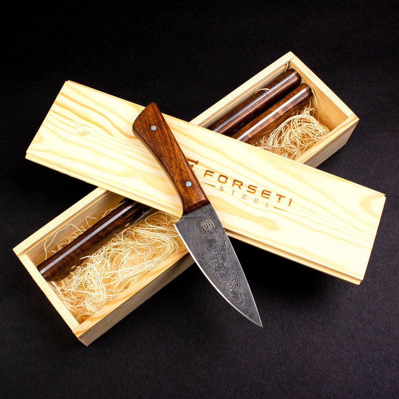 Cattleman Hand-Forged Damascus Steel Steak Knives - Set of 4