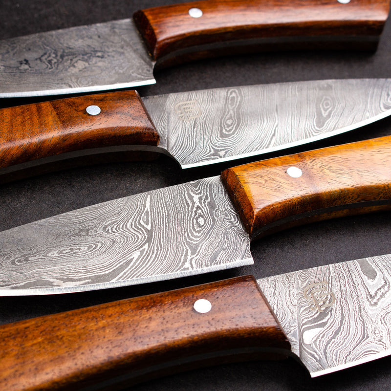 Cattleman Hand-Forged Damascus Steel Steak Knives - Set of 4
