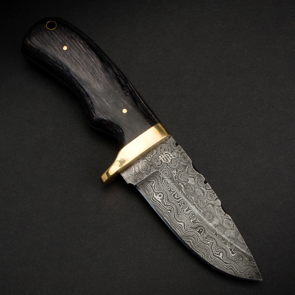 Jim Baker Hand-Forged Damascus Steel Skinner - Pakkawood and Brass