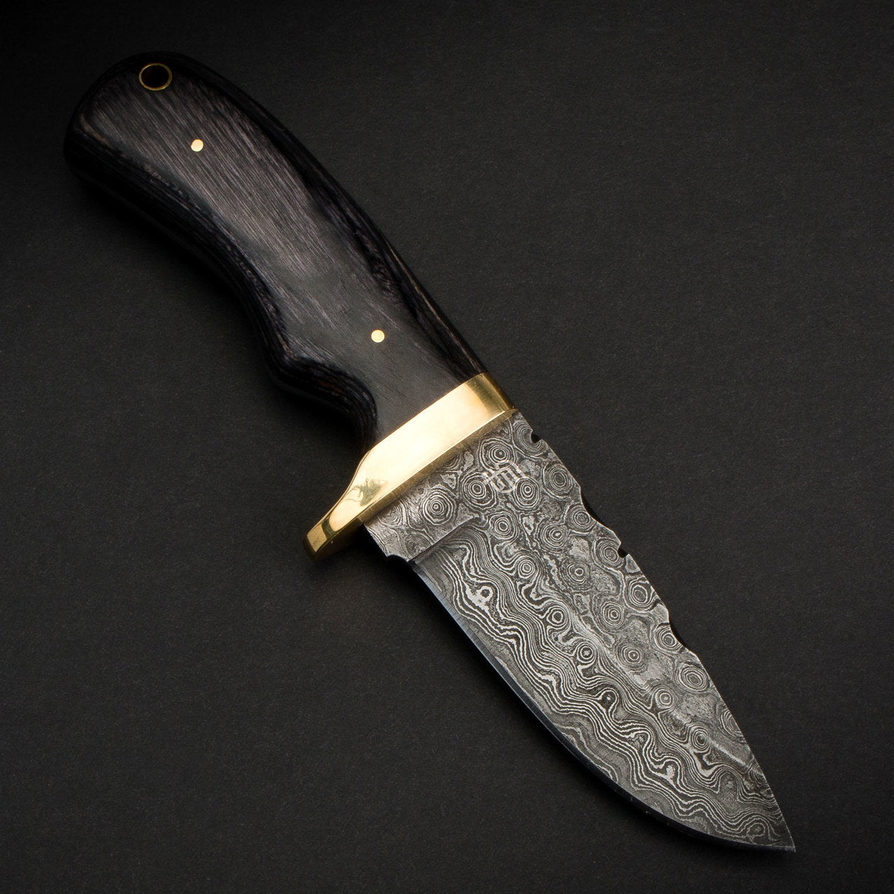 Jim Baker Hand-Forged Damascus Steel Skinner - Pakkawood and Brass