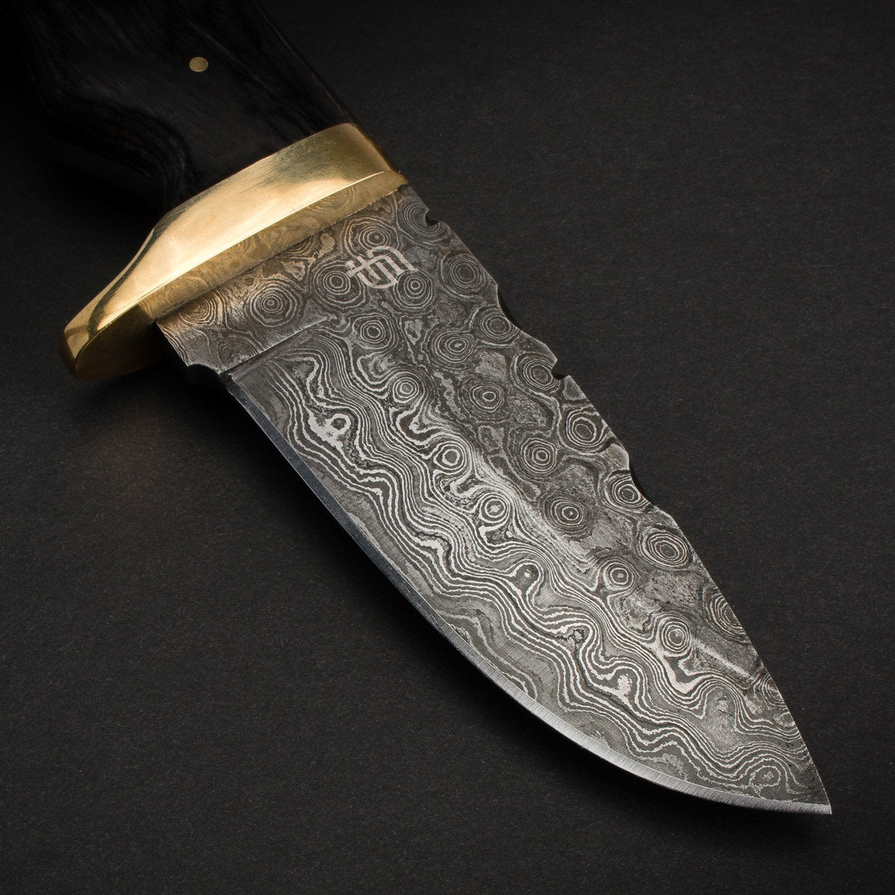 Jim Baker Hand-Forged Damascus Steel Skinner - Pakkawood and Brass