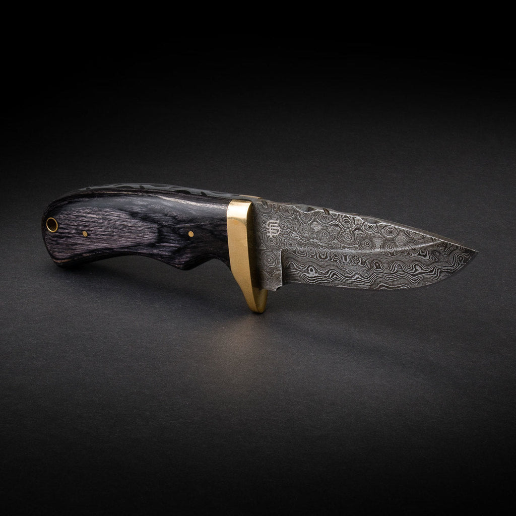 Jim Baker Hand-Forged Damascus Steel Skinner - Pakkawood and Brass