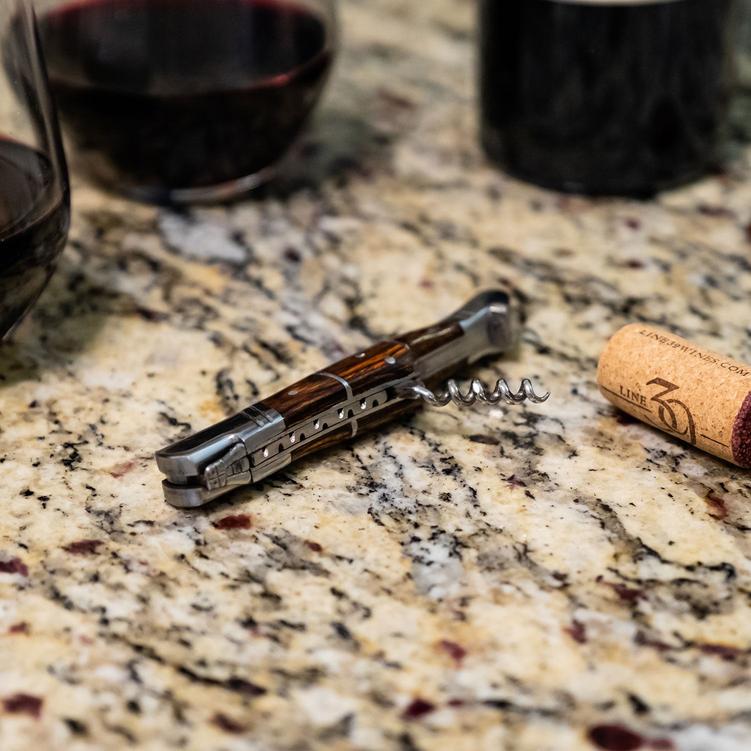 Rhône Rangers Hand-Forged Damascus Steel Folding Knife with Wine Corkscrew - Tali Wood