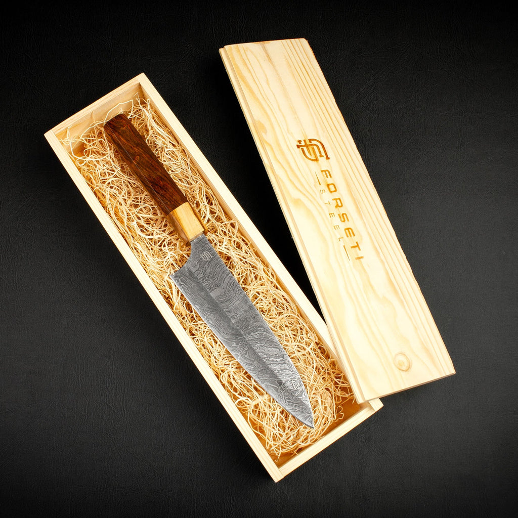 Itamae Hand-Forged Damascus Steel 7" Santoku Chef Knife - Olive Wood and Rosewood