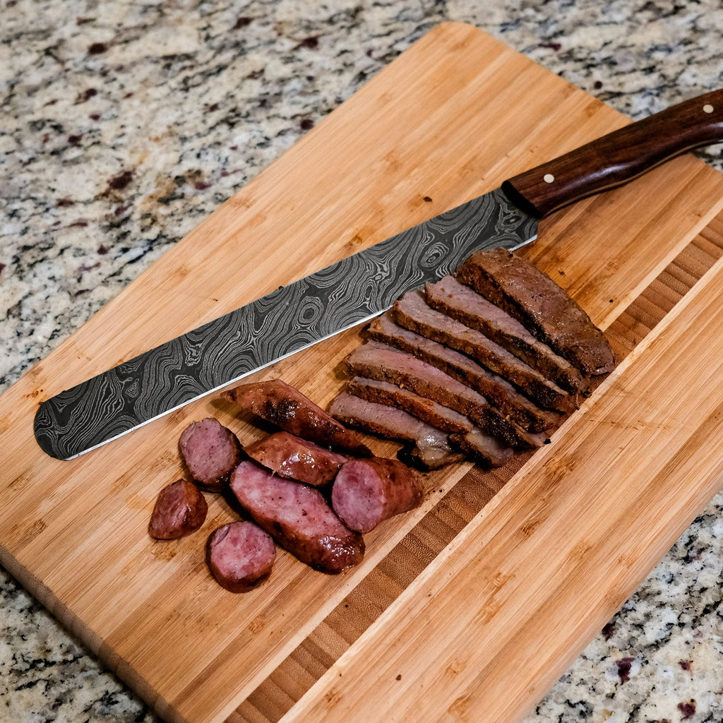 Maillard Hand-Forged Damascus Steel 10" Slicing and Carving Knife - Walnut