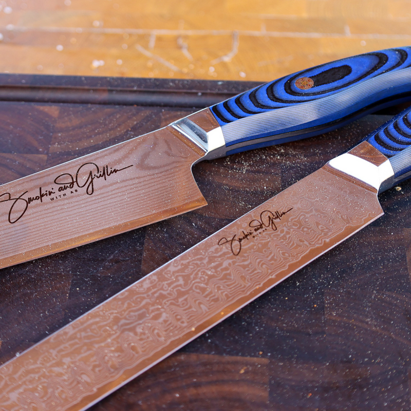 Smokin' and Grillin' with AB Signature Japanese Damascus Steel Knife set of 2