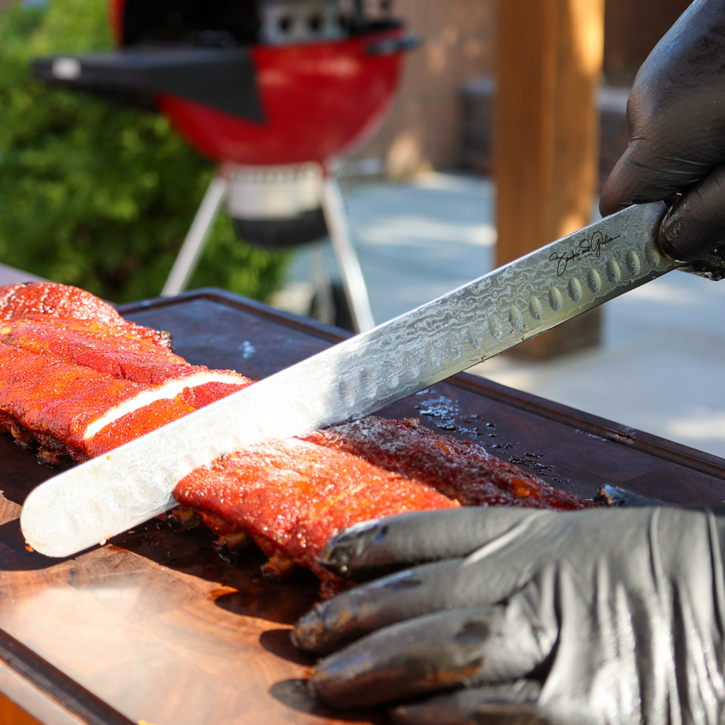 Smokin' and Grillin' with AB Signature Japanese Damascus Steel 12" Meat Slicer