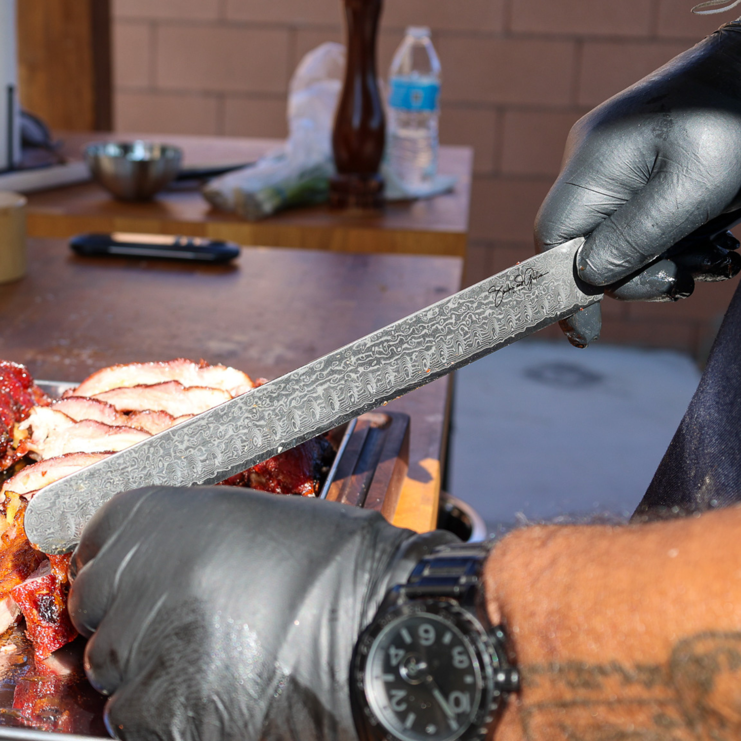 Smokin' and Grillin' with AB Signature Japanese Damascus Steel 12" Meat Slicer