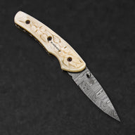 Barca Hand-Forged Damascus Steel Folding Knife - Carved Bone - BladeWolf A2Z image 3